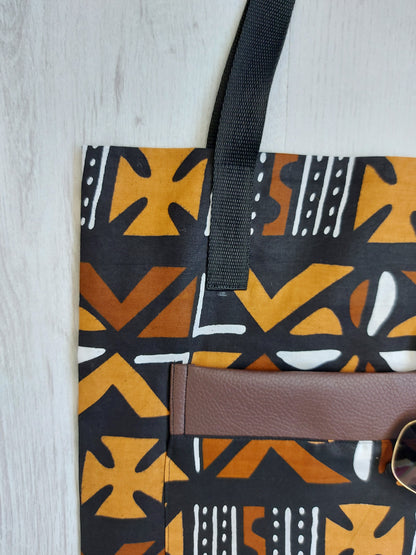 Handmade African Print Tote Bag | Beach Bag | Shopping Bag | Vegan Leather Detail-2