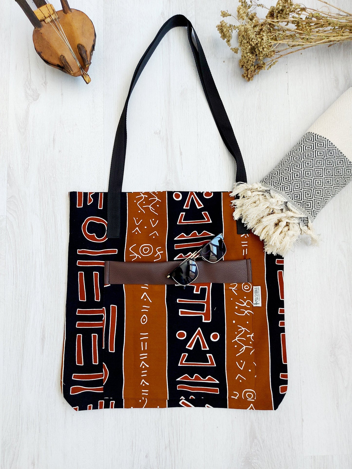 Handmade African Print Tote Bag | Beach Bag | Shopping Bag | Ankara X Mudcloth Print-8