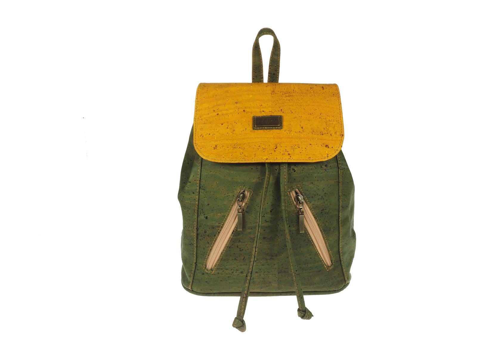 Trendy Rucksack „Beloperone“ aus Kork in grün-gelb, vegan